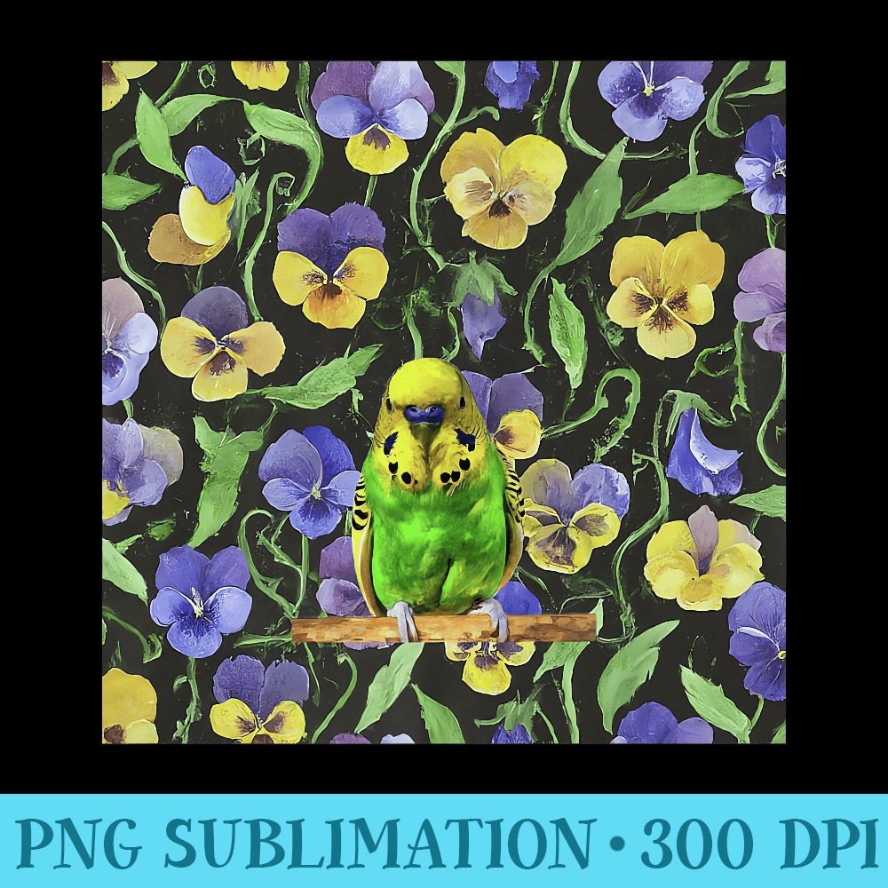 Budgie Pansies Vintage Flower Pattern Premium - High Resolution PNG Designs - Instant Access To Downloadable Files