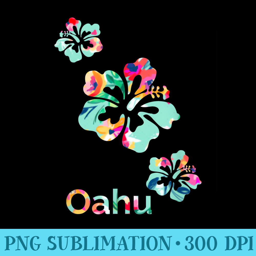 Oahu Hawaii Island Surf Hibiscus Flower Surfer - Shirt Artwork Download - Vibrant and Eye-Catching Typography