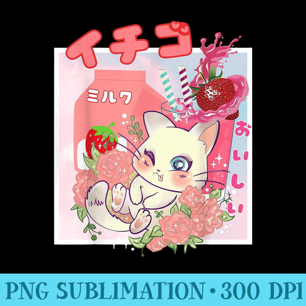 Vaporwave Japanese Kawaii Pink Strawberry Milk Shake Cat - PNG Clipart Download - Boost Your Success with this Inspirational PNG Download