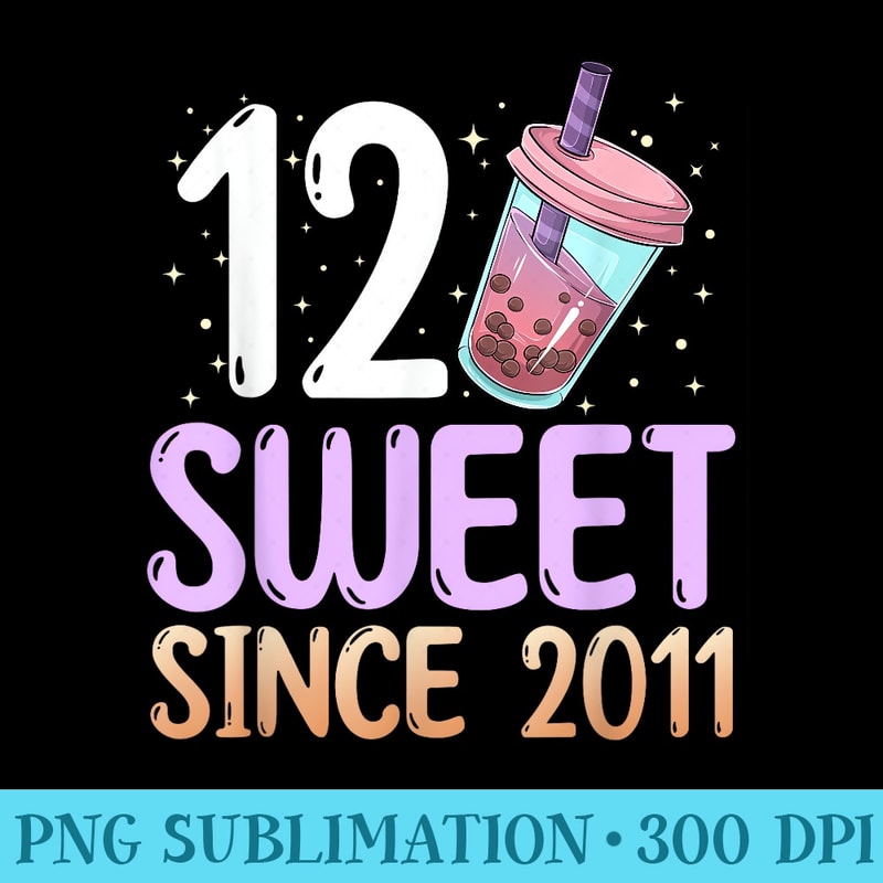 12 Years Old Birthday Bubble Milk Tea Boba Anime Kawaii Girl - PNG Download Vector - Bold & Eye-catching