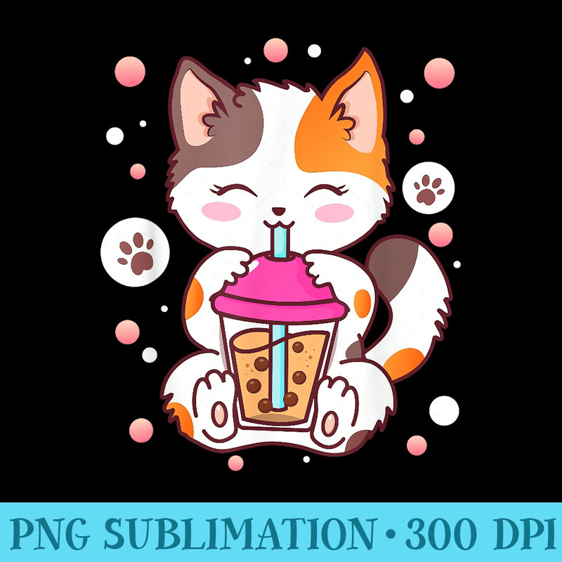Cat Boba Tea Bubble Tea Kawaii Anime Japanese Neko Girl n - Shirt Vector Illustration - Perfect for Creative Projects