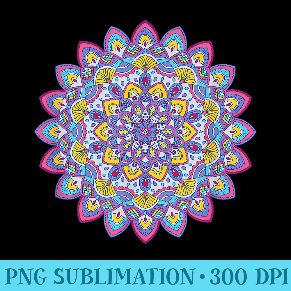 Mandala Pattern Peacock Feathers Pink Purple Blue Teal Aqua - Sublimation PNG download - Bring Your Designs to Life