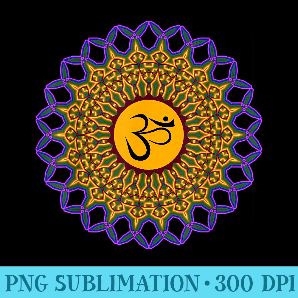Spiritual Mandala Yoga Om Symbol Peacock Colors Kaleidoscope - Shirt Image Download - Capture Imagination with Every Detail