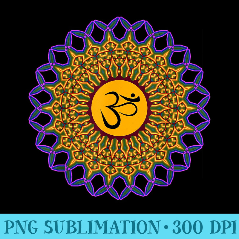 Spiritual Mandala Yoga Om Symbol Peacock Colors Kaleidoscope - Shirt Image Download - Capture Imagination with Every Detail