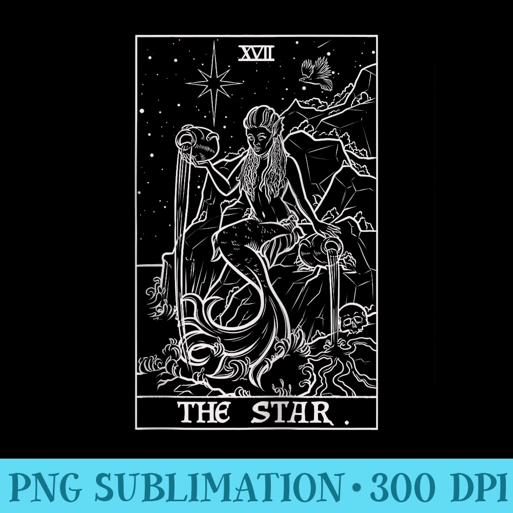 The Star Tarot Card Halloween Mermaid Spooky Gothic Witch - PNG File Download - Premium Quality PNG Artwork