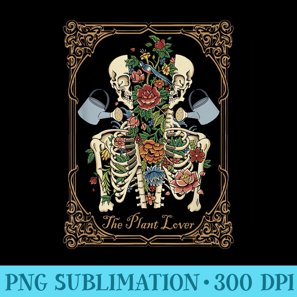 The Plant Lover Tarot Card Skeleton Skull Flowers Plants - PNG Download Clipart - Create with Confidence