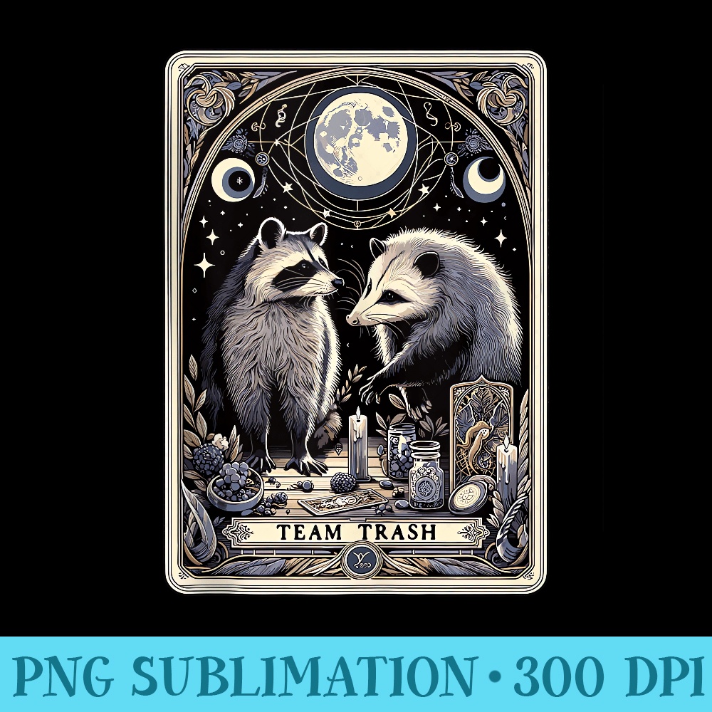 Team Trash Tarot Card Raccoon Opossum Witchcraft Goth Possum - Download Shirt PNG - Quick And Seamless Download Process