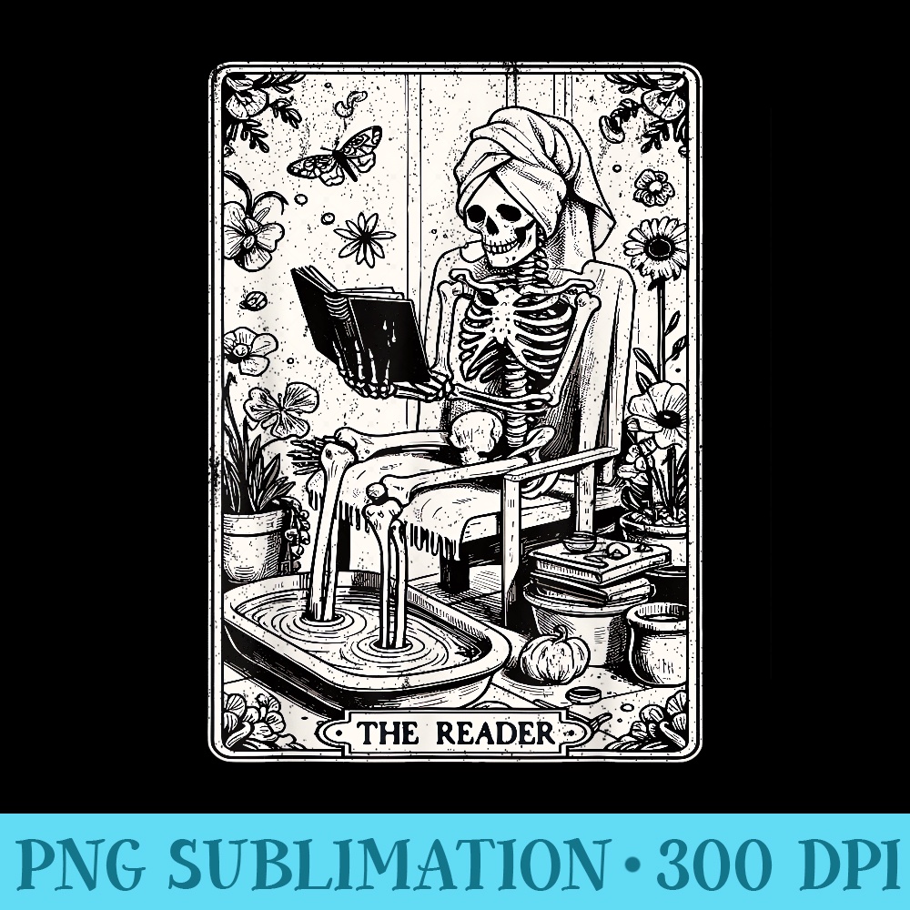 Skeleton Reading Book The Reader Tarot Card Funny Book - Ready To Print PNG Designs - Perfect for Personalization