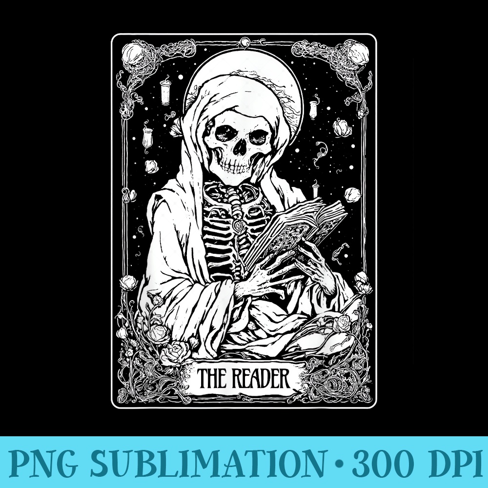 The Reader Tarot Card Skeleton Bookish Halloween Spooky - PNG Download High Quality - Eco Friendly And Sustainable Digital Products