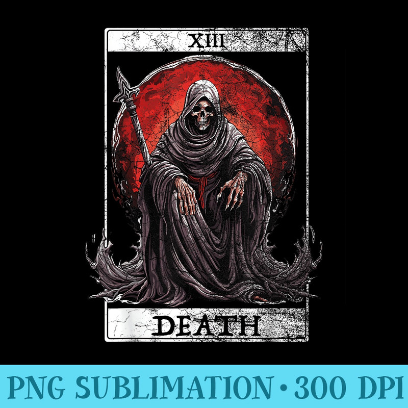 Vintage Tarot Card Death Reaper Occult Satan Unholy Horror - Shirt Illustration PNG - Quick And Seamless Download Process