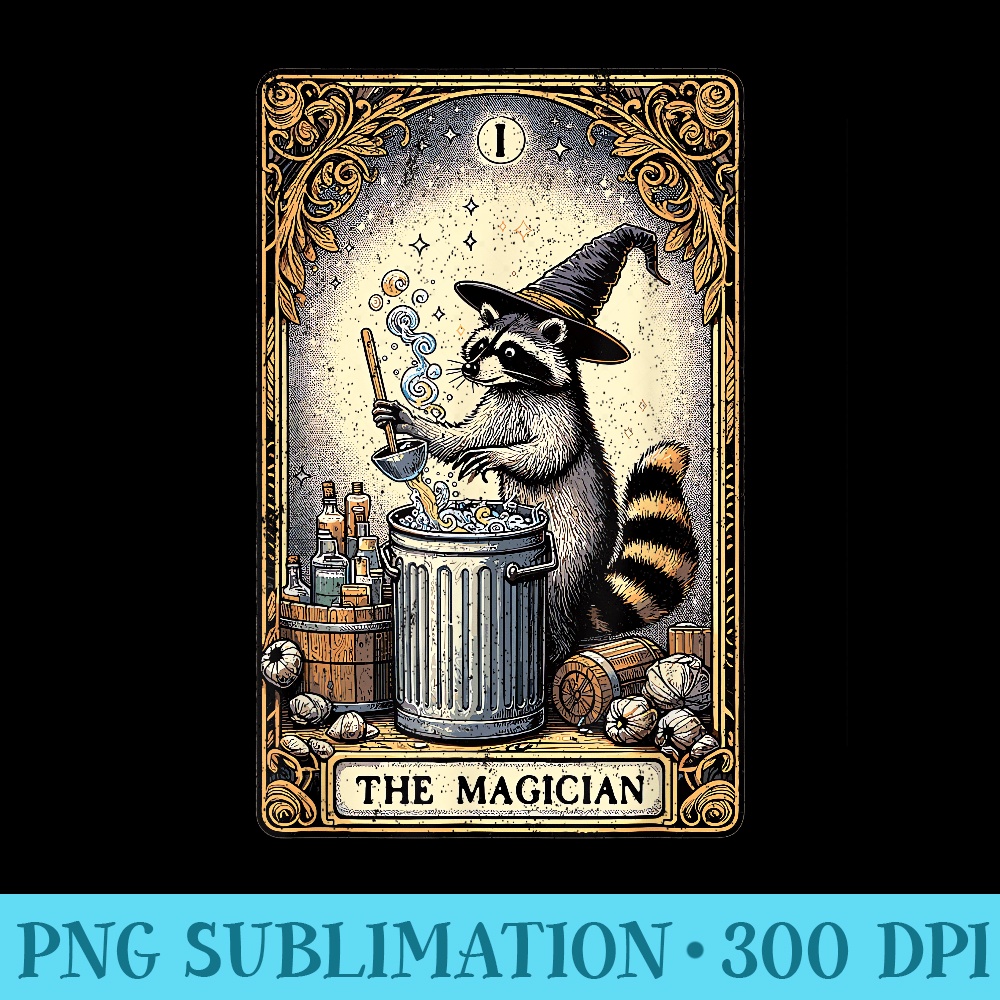 Raccoon Tarot Card The Magician Witchcraft Occult Raccoon - Blank Shirt Template PNG - Boost Your Success with this Inspirational PNG Download