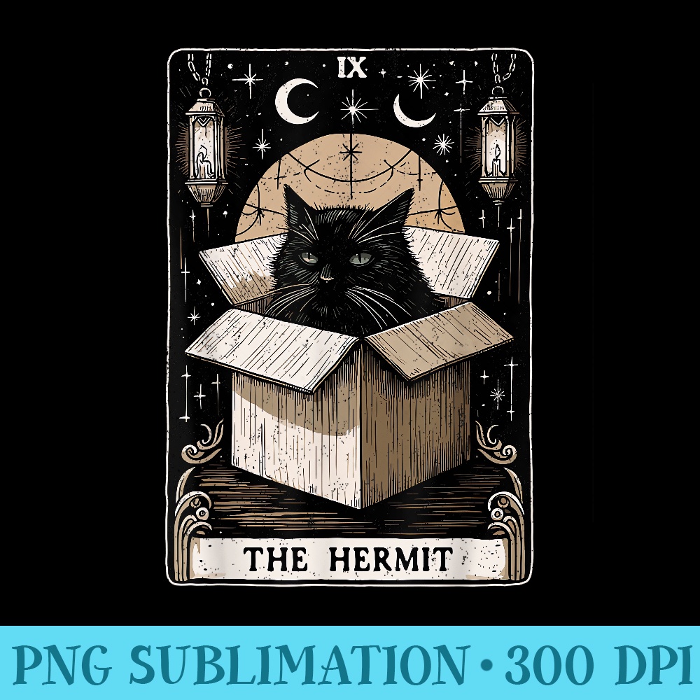The Hermit Tarot Card Cat Lover Funny Cat - PNG Download Transparent Background - Transform Your Sublimation Creations