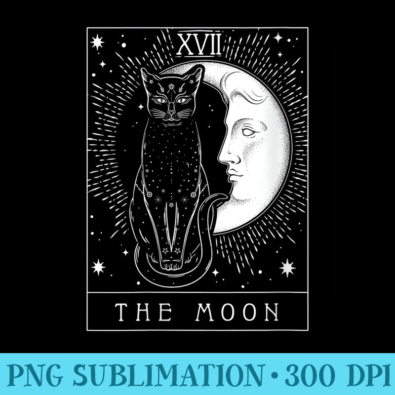 Womens Tarot Card Crescent Moon And Cat Graphic - PNG Graphics Download - Capture Imagination with Every Detail