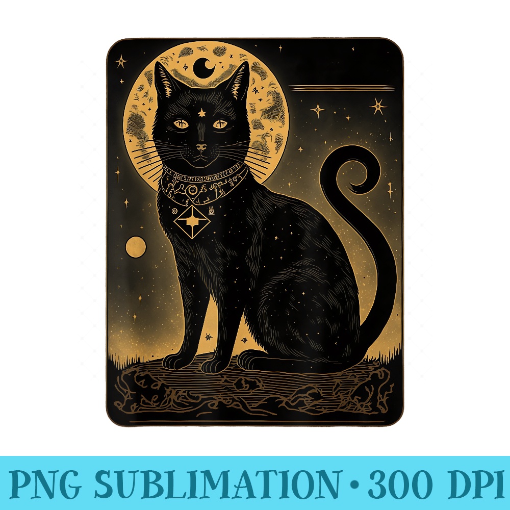 Tarot Card Crescent Moon And Cat Graphic - Shirt Artwork Download - Add a Festive Touch to Every Day