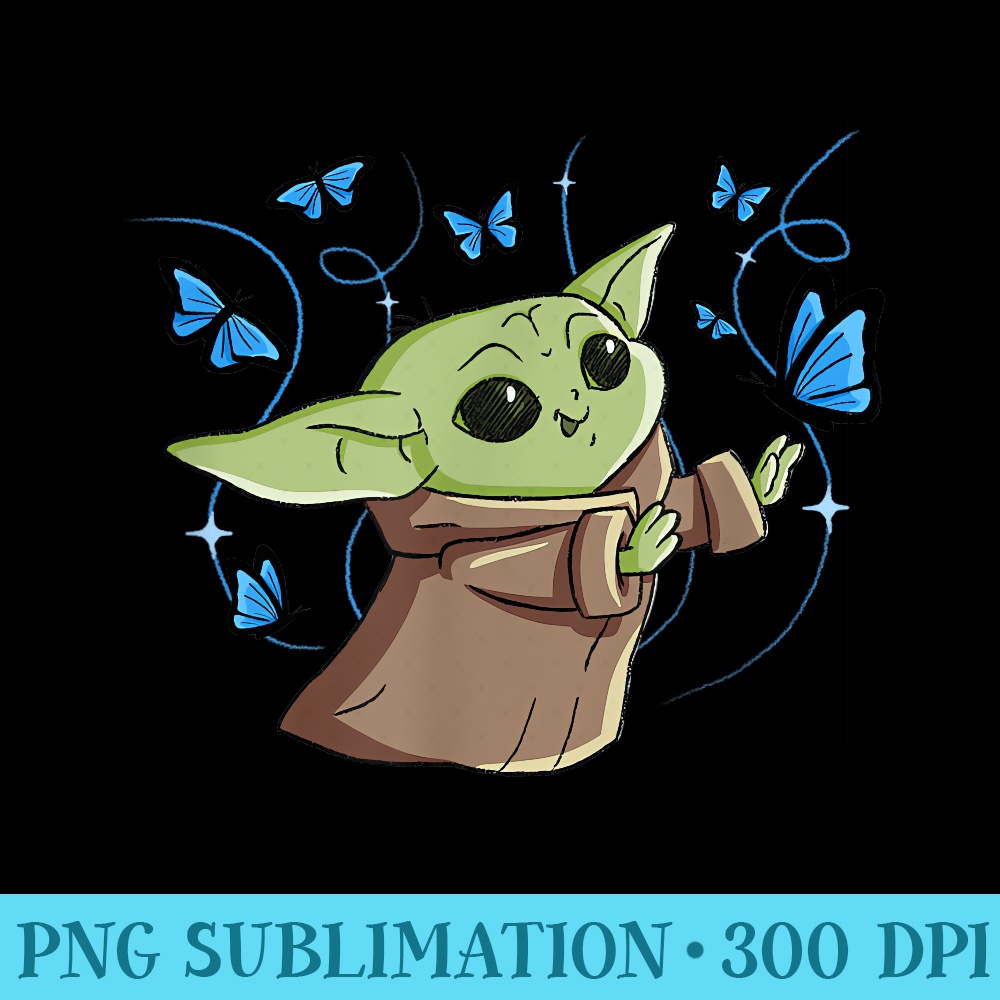 Star Wars The Mandalorian The Child with Blue Butterflies - PNG Download Icon - Eco Friendly And Sustainable Digital Products