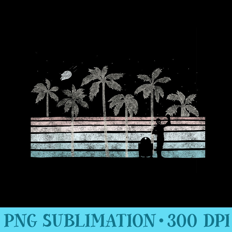 Star Wars R2D2 C3PO Tropical Retro Stripe - Transparent Shirt Design - Vibrant and Eye-Catching Typography