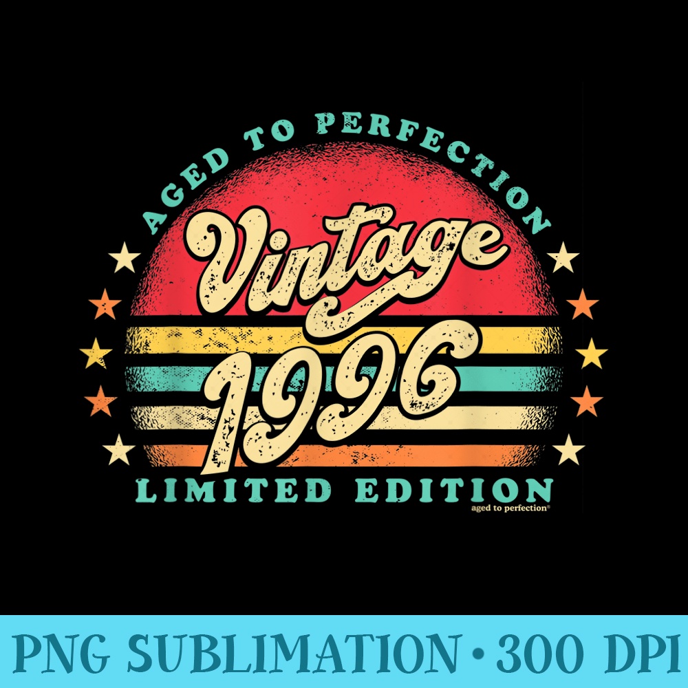 Retro Vintage 25th Birthday Top 1996 Aged To Perfection - Shirt Drawing PNG - Defying the Norms