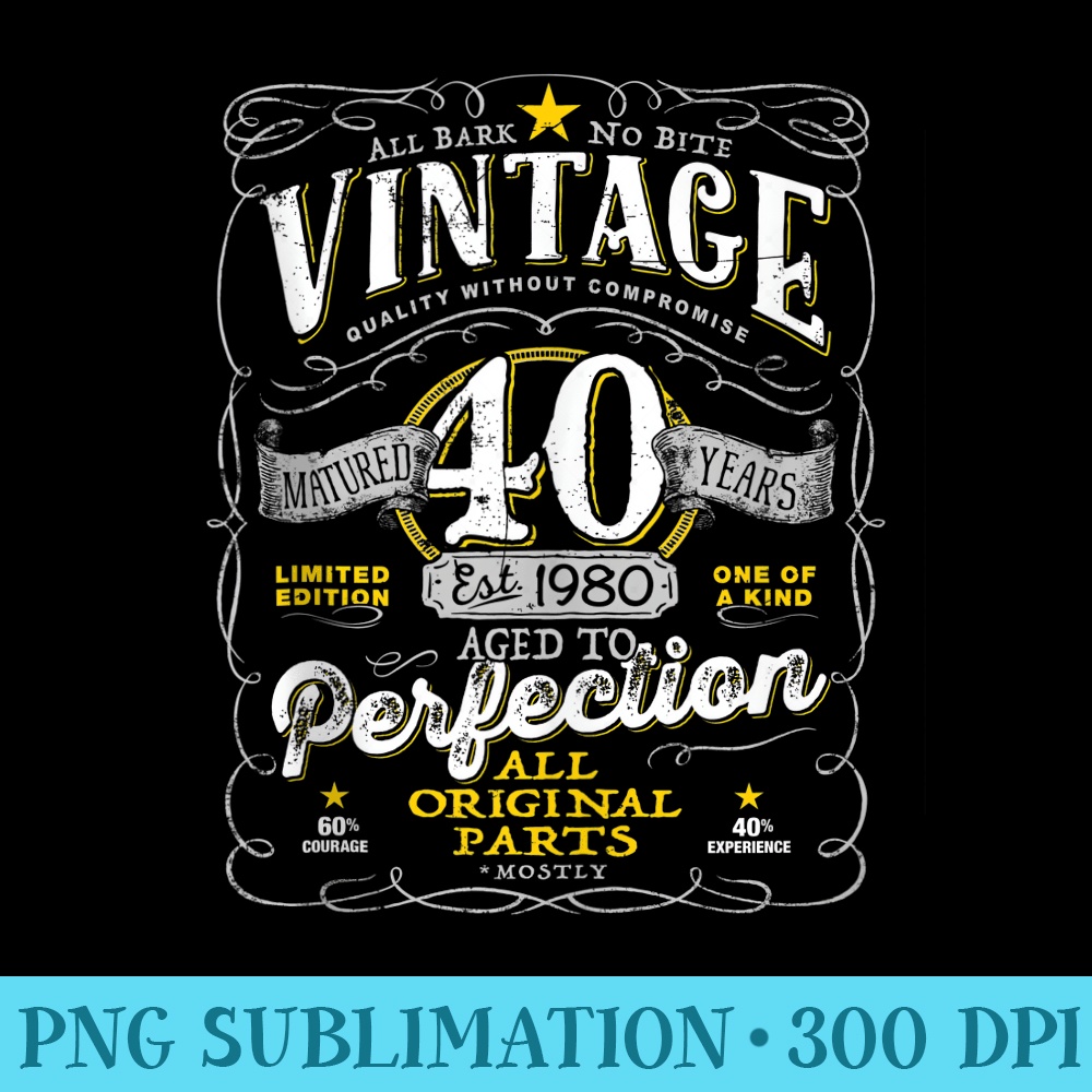 Vintage 40th Birthday For Him 1980 Aged To Perfection - PNG Download Graphic - Unique And Exclusive Designs