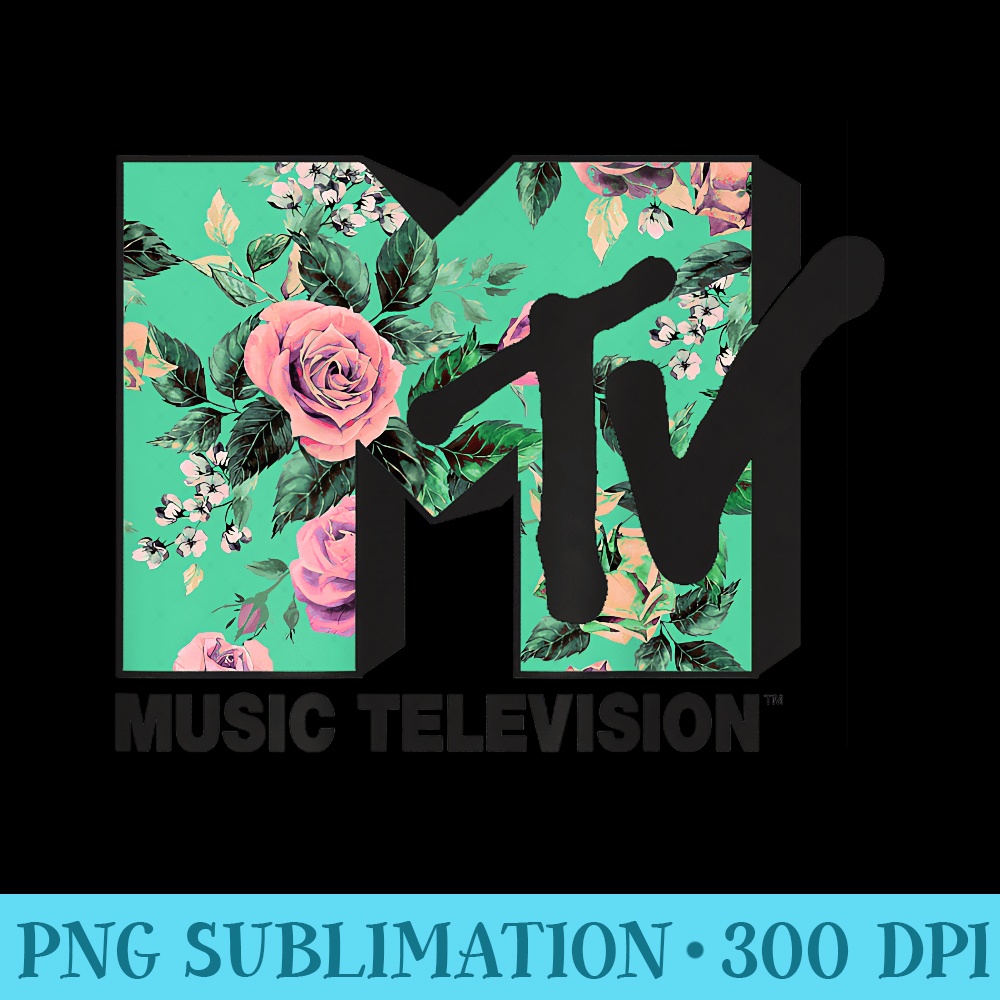 MTV Logo Teal Floral Graphic T - High Resolution Shirt PNG - Unleash Your Inner Rebellion
