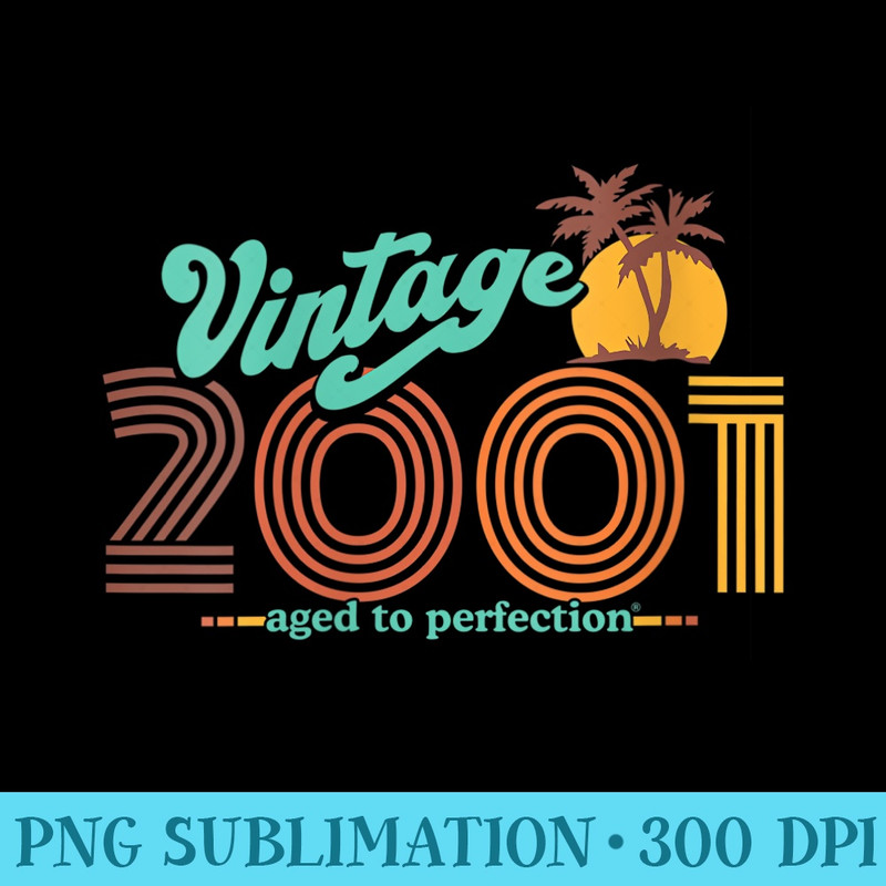 Womens Retro Vintage 20th Birthday Top 2001 Aged To Perfection - PNG Download Button - High Resolution And Print-Ready Designs