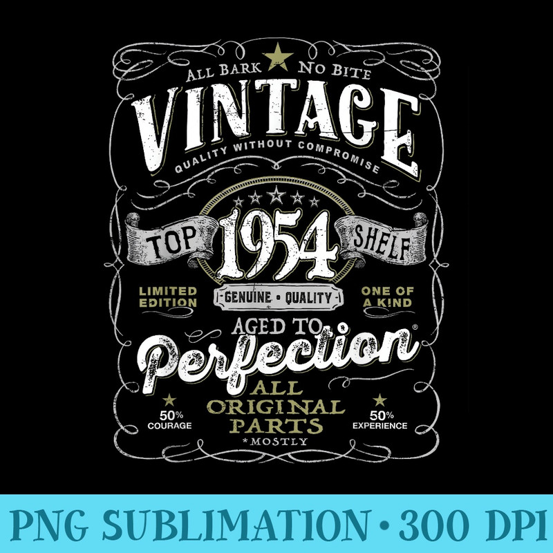 70th Birthday Top for Men, Vintage 1954 Aged to Perfection - Sublimation designs PNG - Perfect for Sublimation Mastery