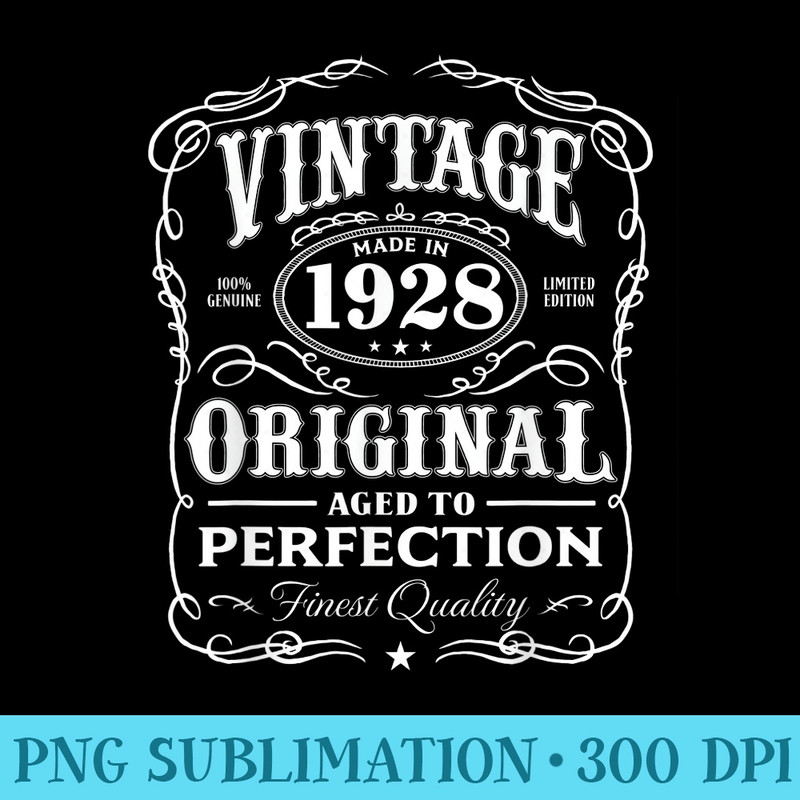Vintage Made In 1928 T 90th Birthday - Shirt Print PNG - Quick And Seamless Download Process