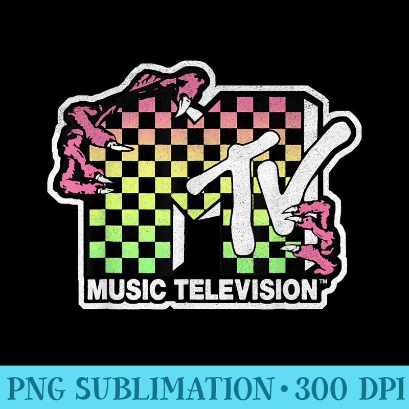 MTV Checkered Gradient Creature Logo Graphic T - PNG Download Button - Revolutionize Your Designs