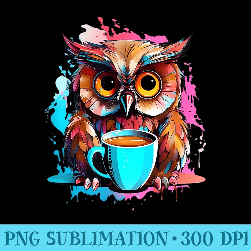 Cute Coffee Owl Watching Watchful Coffee - Sublimation backgrounds PNG - Instantly Transform Your Sublimation Projects