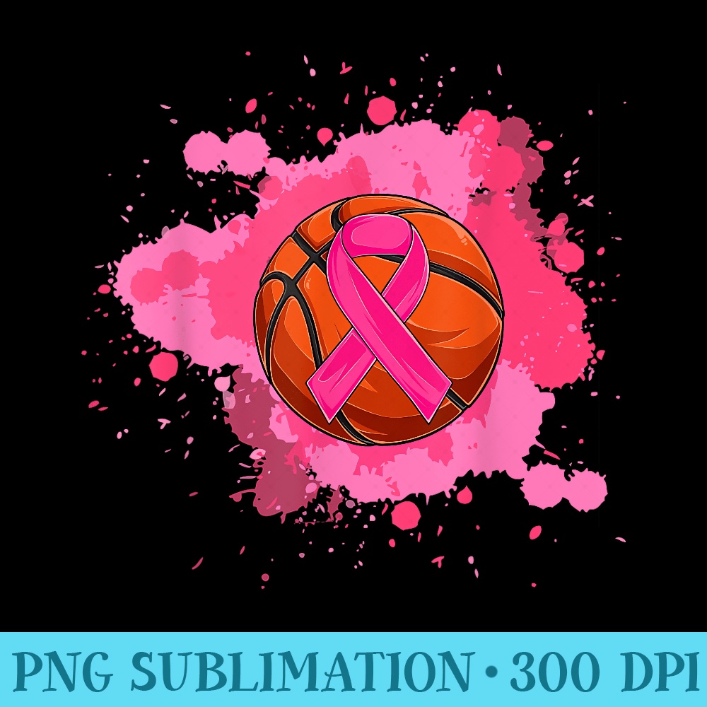 Pink Ribbon Basketball Breast Cancer Awareness - Digital PNG Artwork - Perfect for Personalization