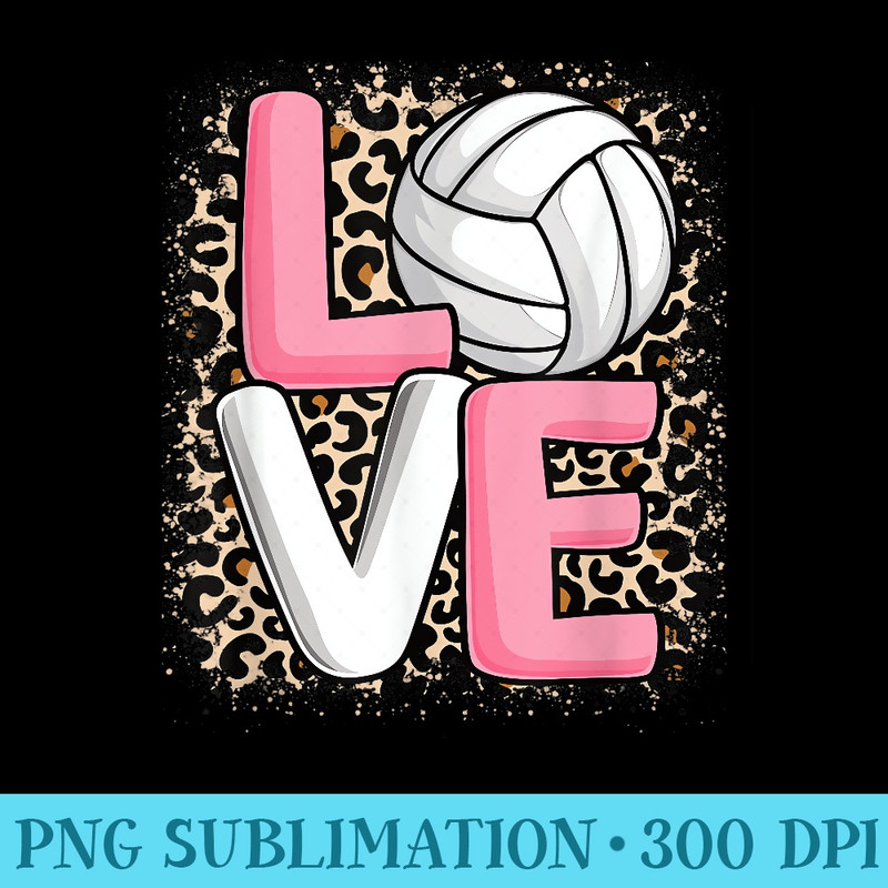 Love Volleyball Leopard Print Women Girls Volleyball Lover - Shirt Illustration PNG - Premium Quality PNG Artwork