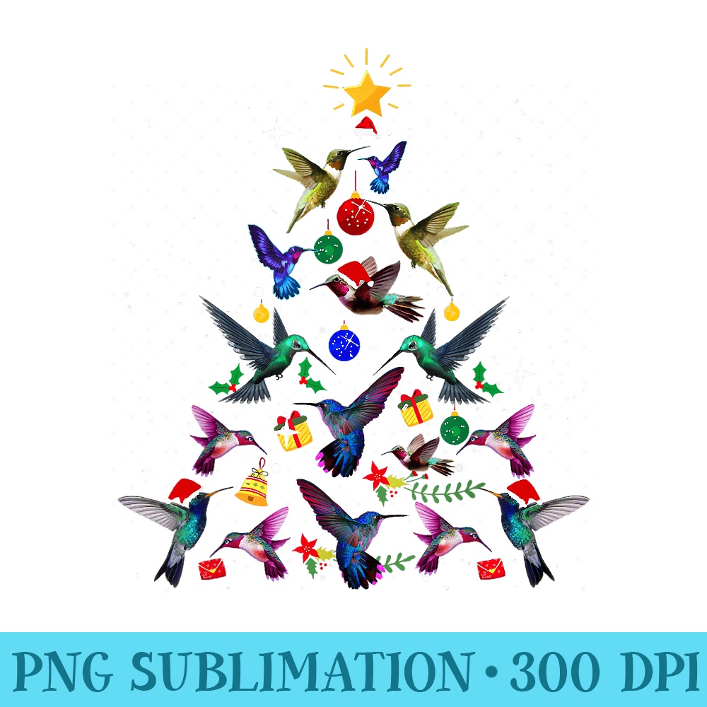 Funny Hummingbird Christmas Tree Cute Birds Xmas Santa Hat - Sublimation graphics PNG - Perfect for Sublimation Art