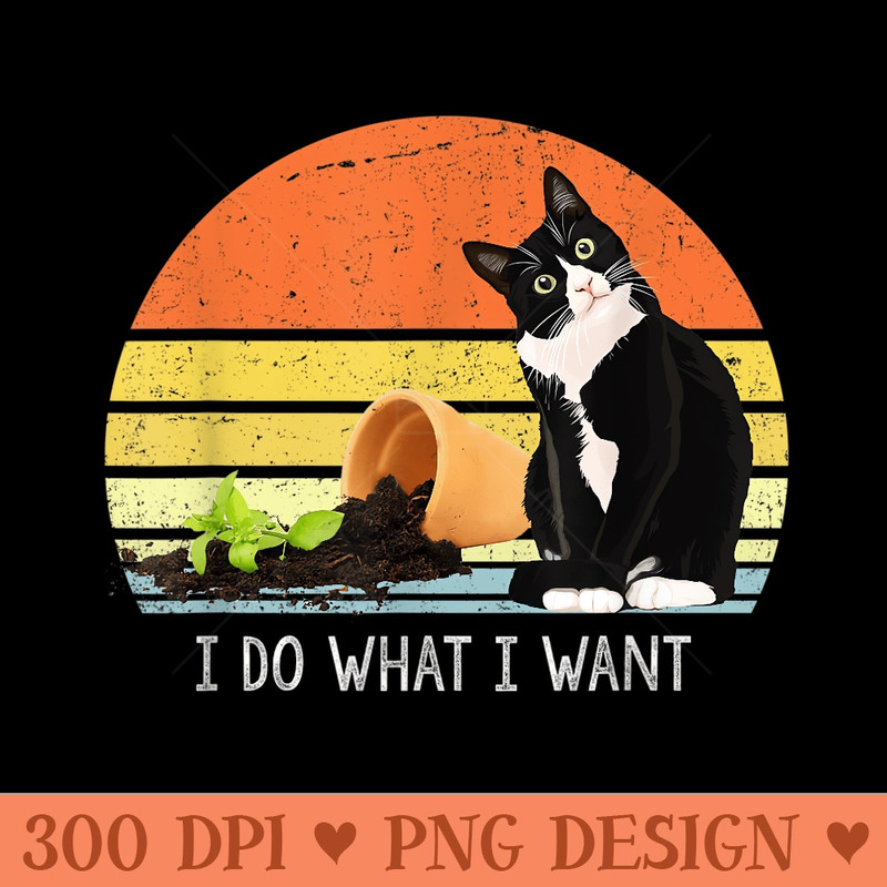 Retro vintage cat and plant lovers gift idea retro i do what - PNG download for graphic design - Perfect for Personalization
