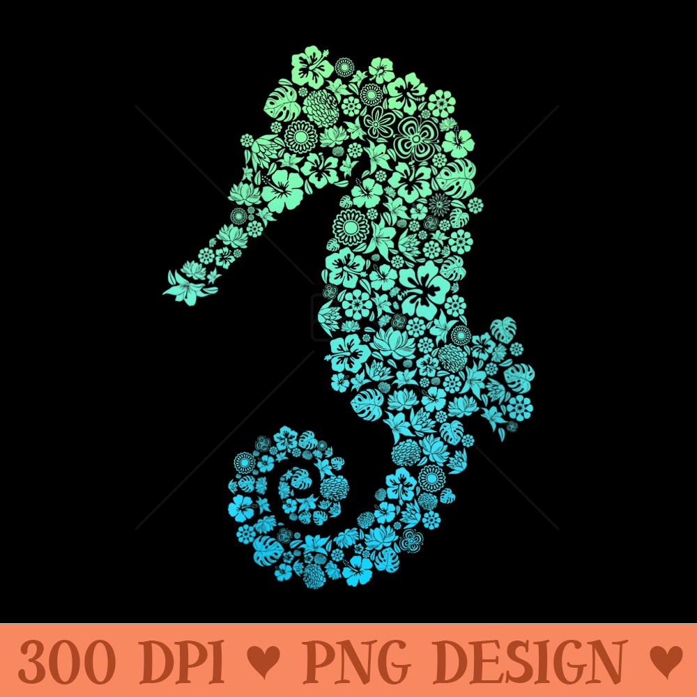Womens Cute Blue Sea Animal of Floral Plant Flowers  Seahorse - Clipart PNG - Unique And Exclusive Designs