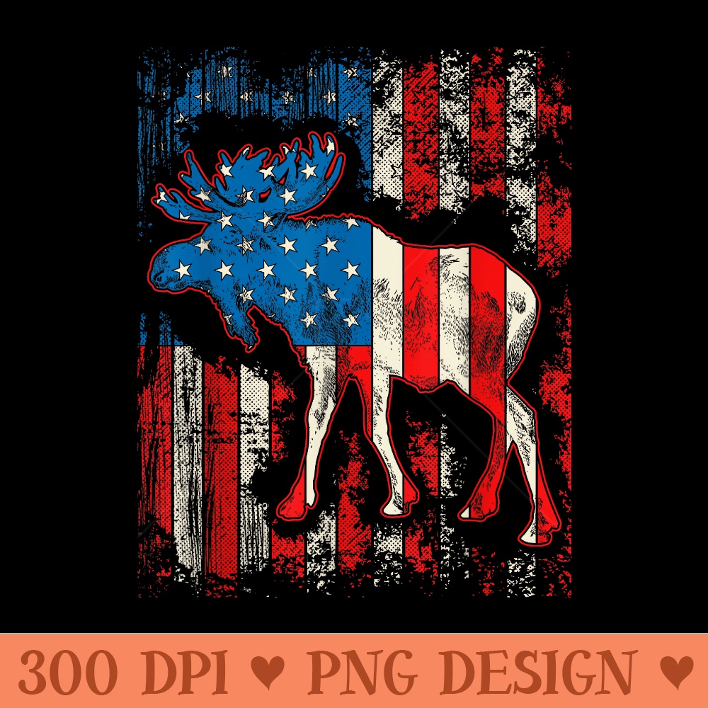 Moose USA American Flag 4th Of July Retro Vintage - Transparent PNG Clipart - Eco Friendly And Sustainable
