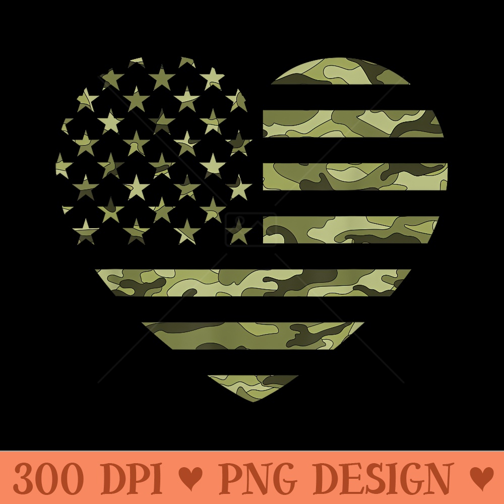 Camo American Flag Heart Camouflage Tactical Green Military - PNG Graphics - Revolutionize Your Designs