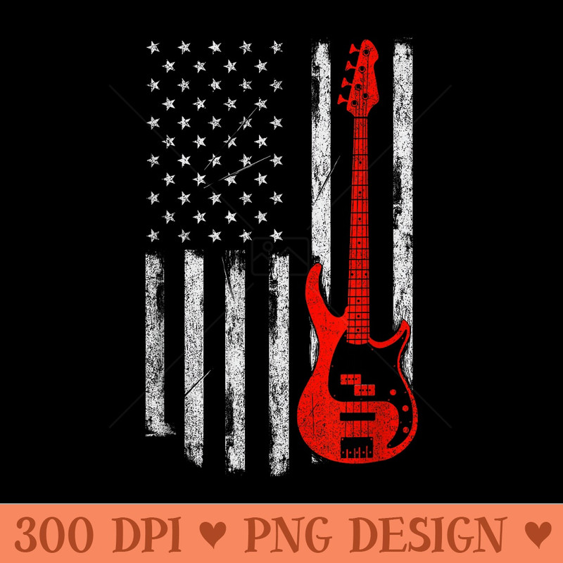 Bassist USA American Flag Bass Guitar Player Musician - PNG design downloads - Perfect for Creative Projects