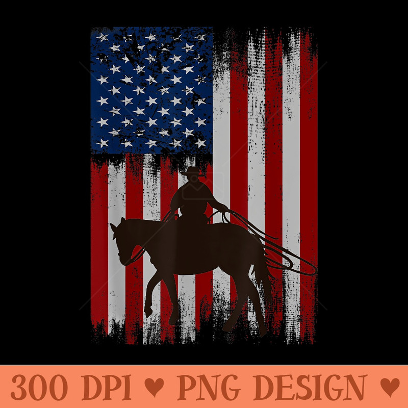 vintage usa american flag cowboy Rodeo Roping Horse Riding - High Quality PNG download - Premium Quality PNG Artwork