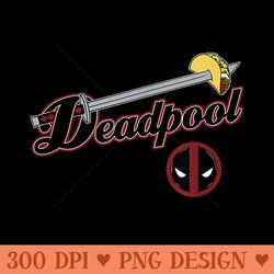marvel comics retro classic deadpool sword taco logo - png download for graphic design