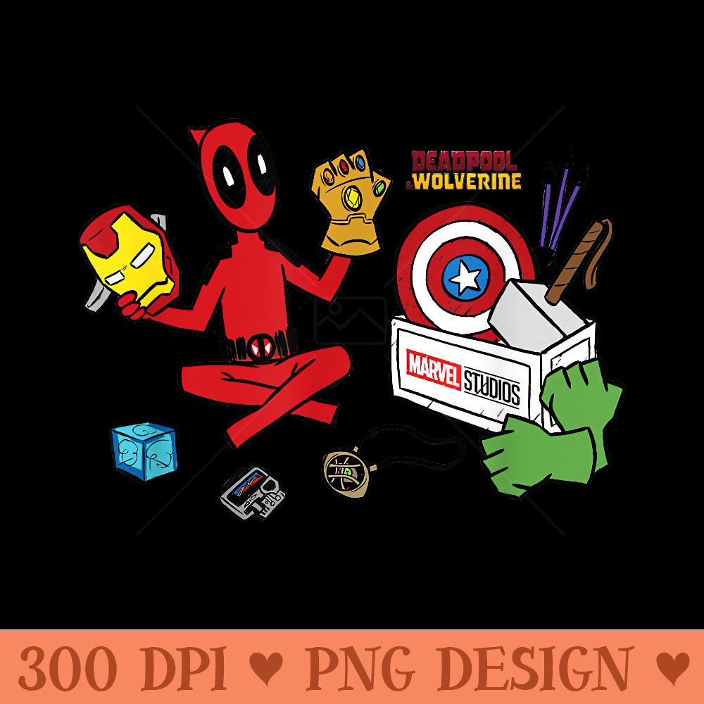 Marvel Deadpool Wolverine Avengers Tool Box Sketch Icons - Sublimation PNG Designs - Lifetime Access To Purchased Files