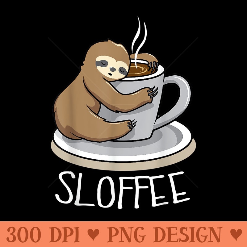 Sloth Sleep at Cup of Coffee Funny Sloth Sloffee - PNG Design Files - Enhance Your Apparel