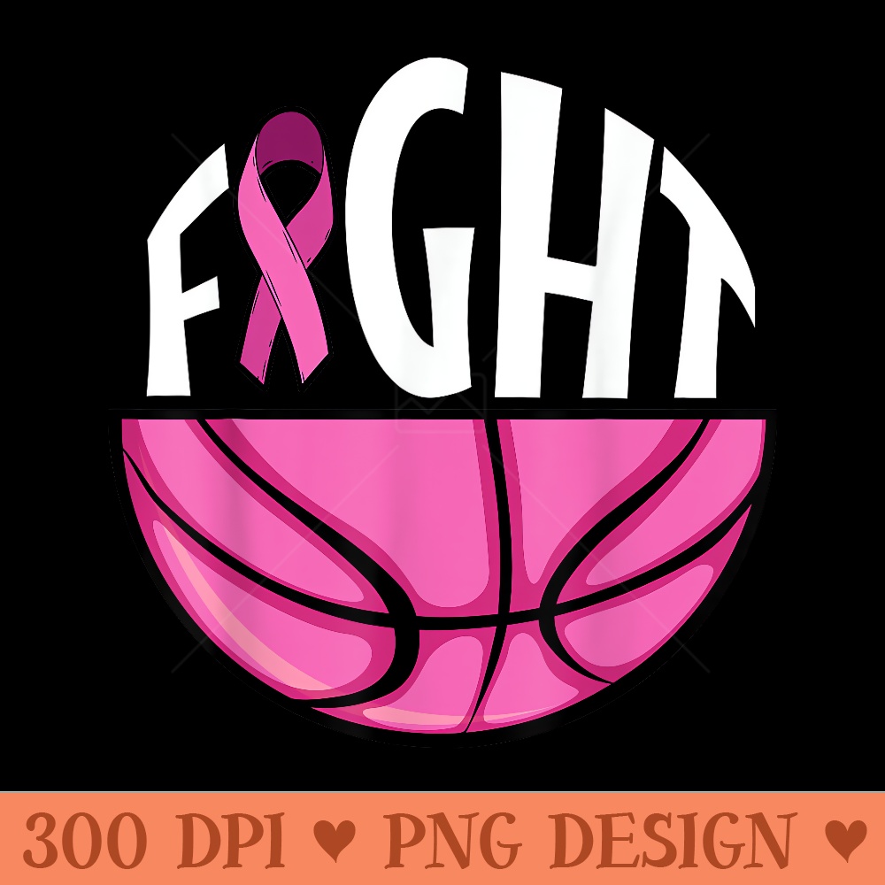 Breast Cancer Awareness Pink Ribbon Basketball Team Support - PNG Clipart for Graphic Design - Instant Access To Downloadable Files