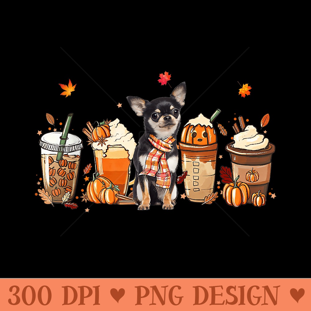 Fall Coffee Pumpkin Spice Latte Iced Autumn Chihuahua - Mug Sublimation PNG - Create with Confidence