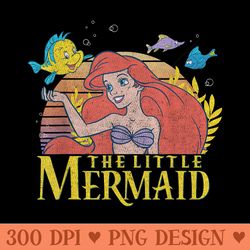 disney the little mermaid ariel flounder vintage sunset - png download