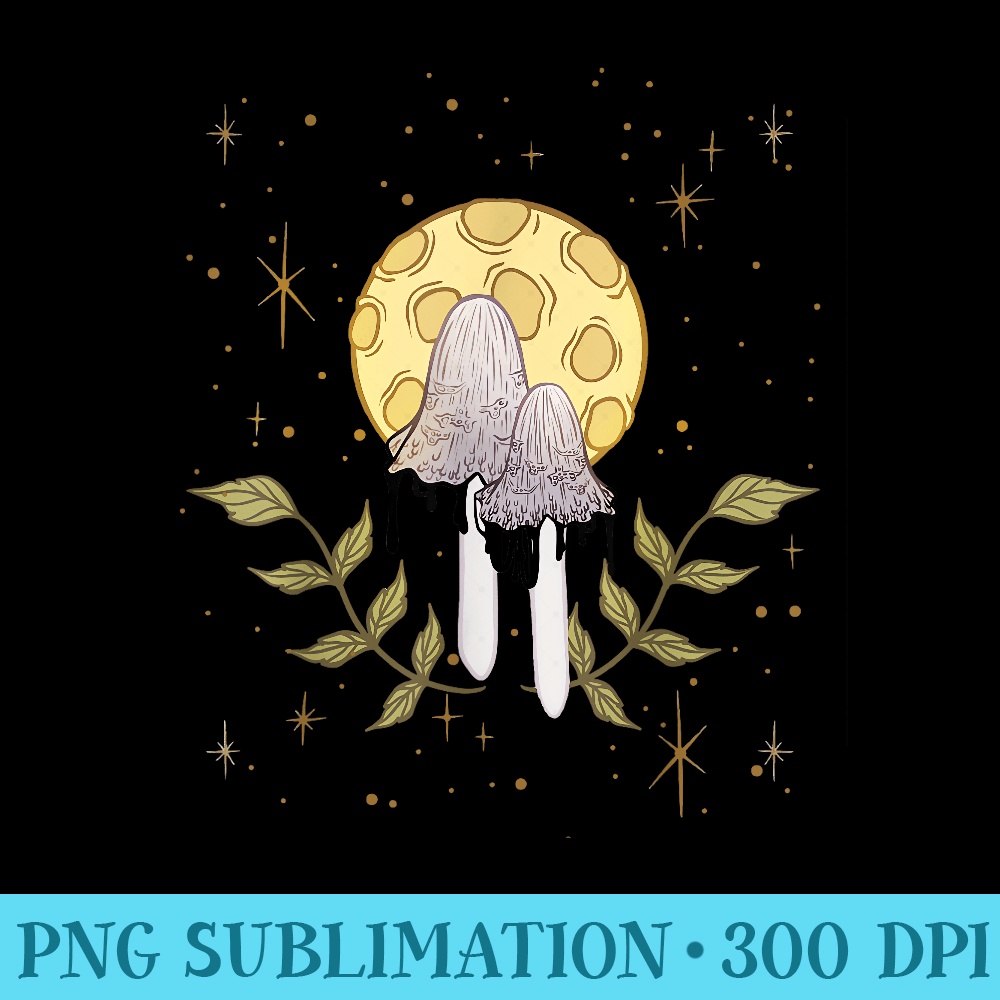 Inky Cap Ink Cap Moon Foraging Mushrooms - Shirt Graphics for Download - High Resolution And Print-Ready Designs