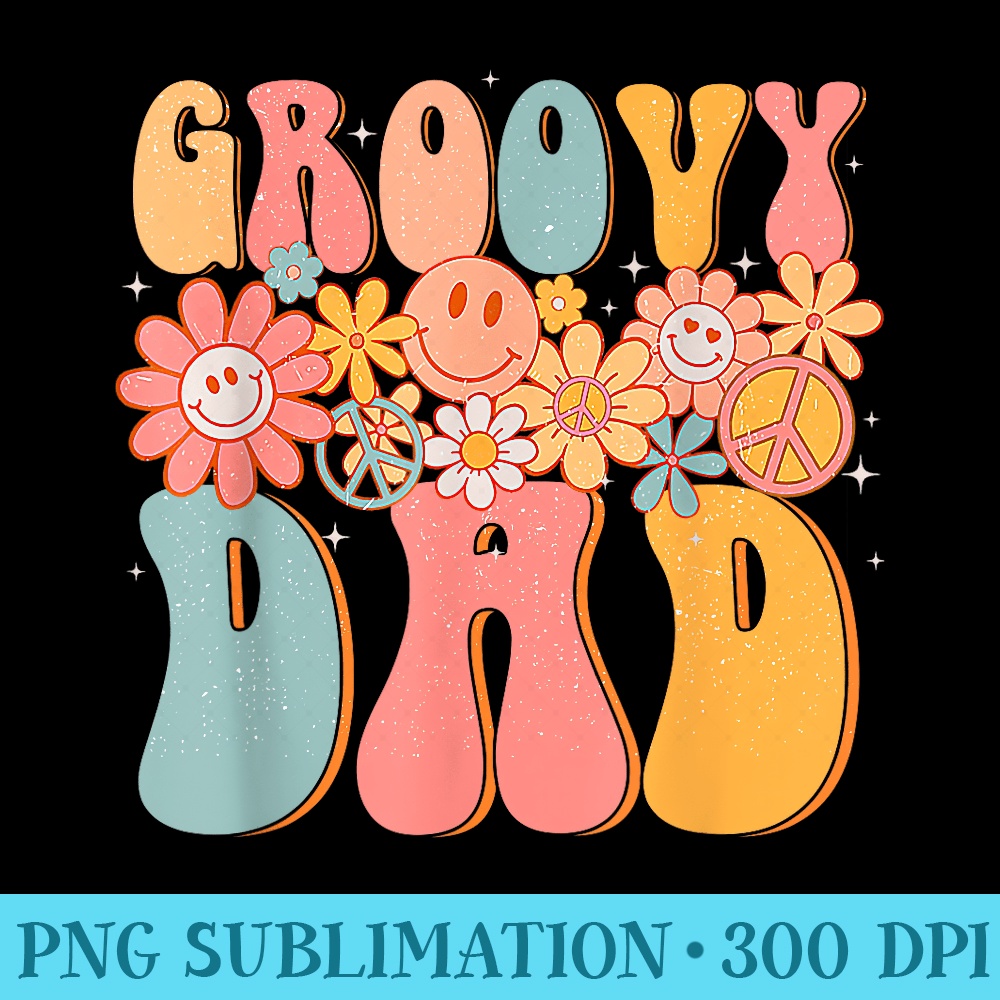 Groovy Dad Retro Fathers Day Colorful Peace Sign Smile Face - PNG Download Library - Instantly Transform Your Sublimation Projects