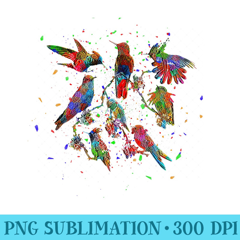 Hummingbird Lovers Abstract Art Colorful Birds Novelty Premium - Stylish Shirt PNG - Premium Quality PNG Artwork