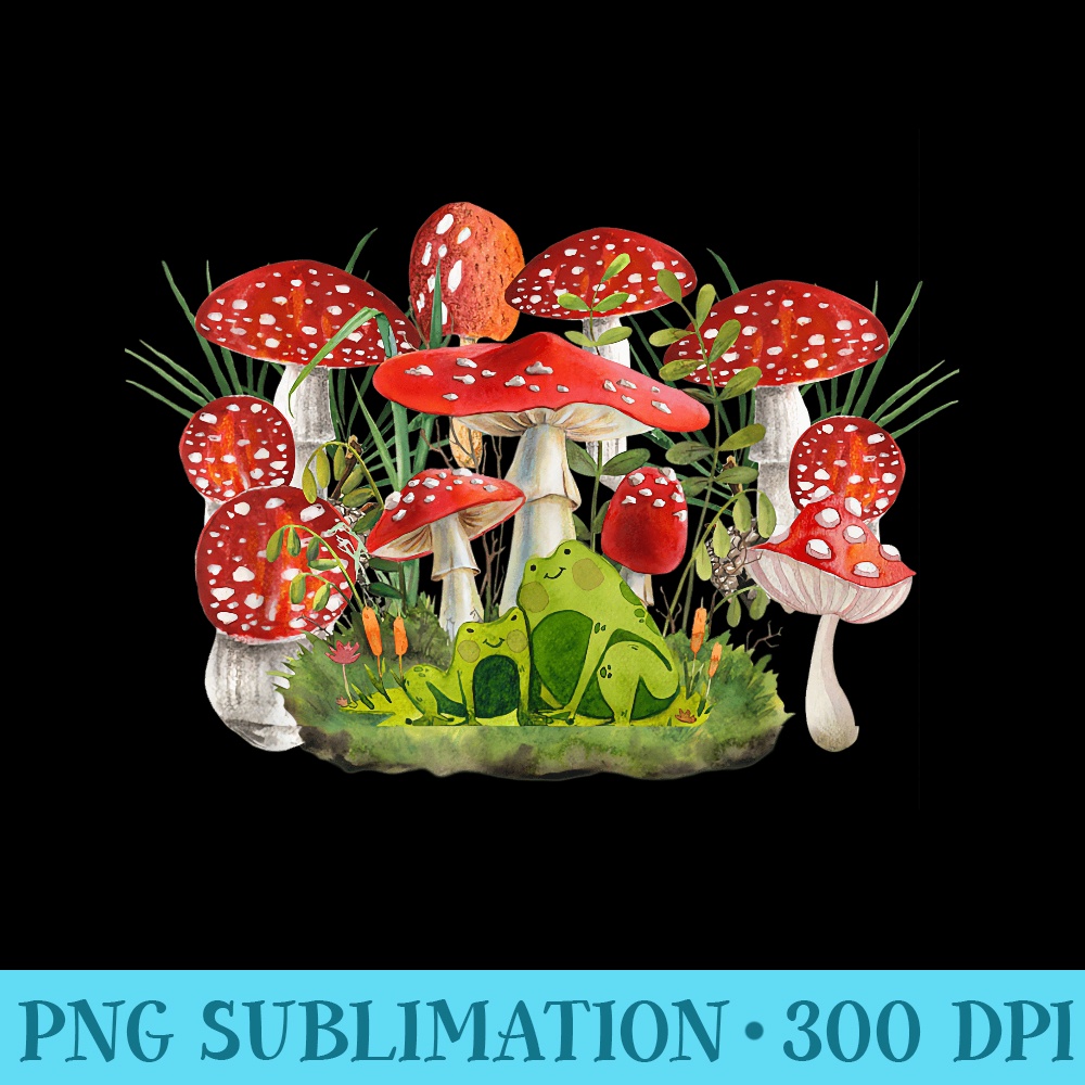 Cottagecore Nature Lover Goblincore Aesthetic Mushrooms Frog - Shirt Artwork PNG - Unique And Exclusive Designs