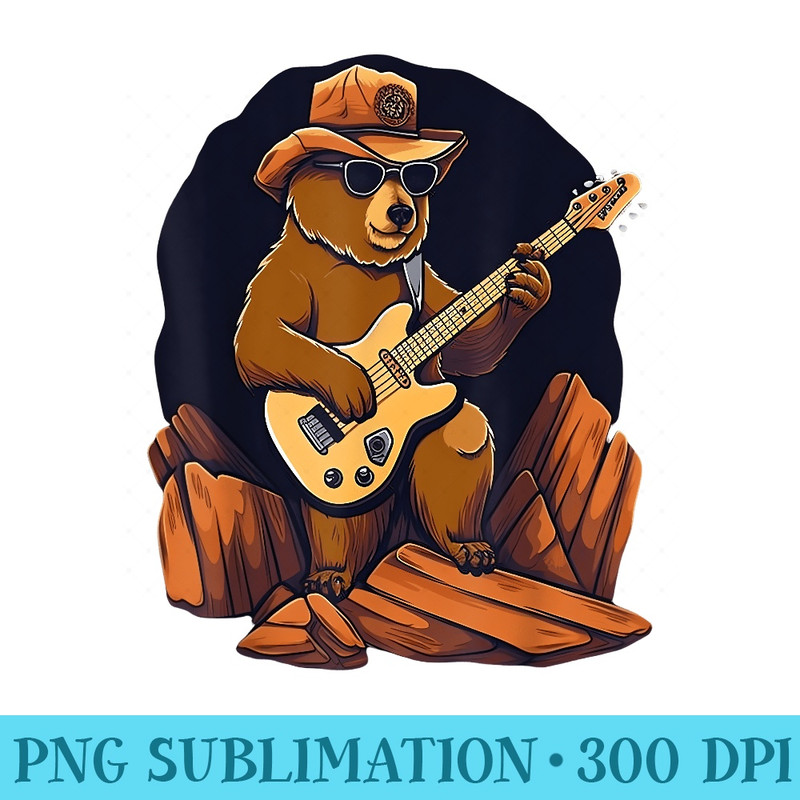 Bear Playing The Bass Guitar In A Cave Cottagecore - Sublimation images PNG download - High Resolution And Print-Ready Designs