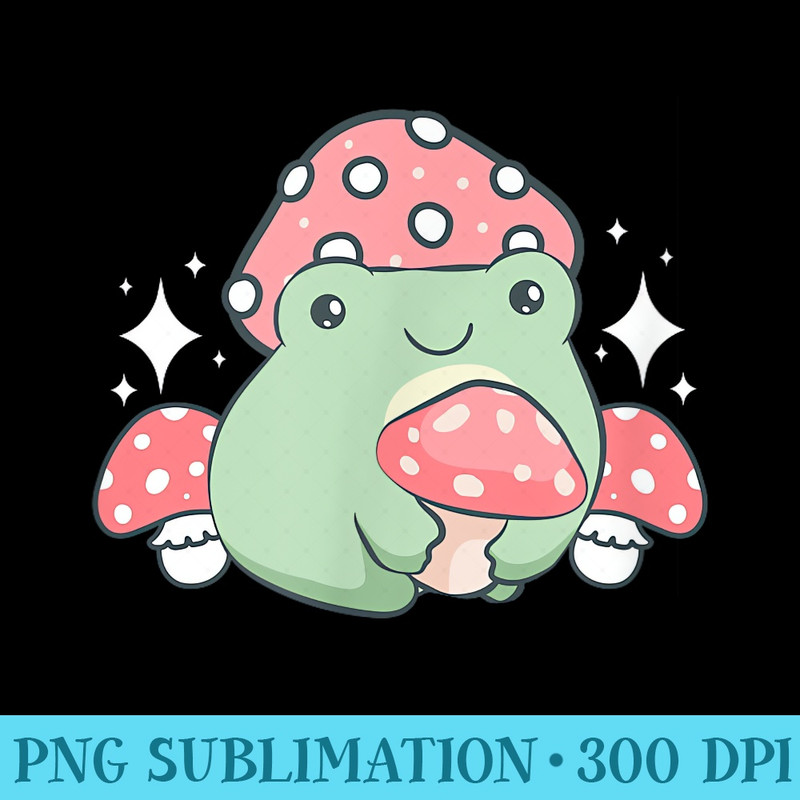 Cottagecore Aesthetic Cute Kawaii Frog Hugging Mushroom Hat - Download PNG Pictures - Perfect for Sublimation Mastery