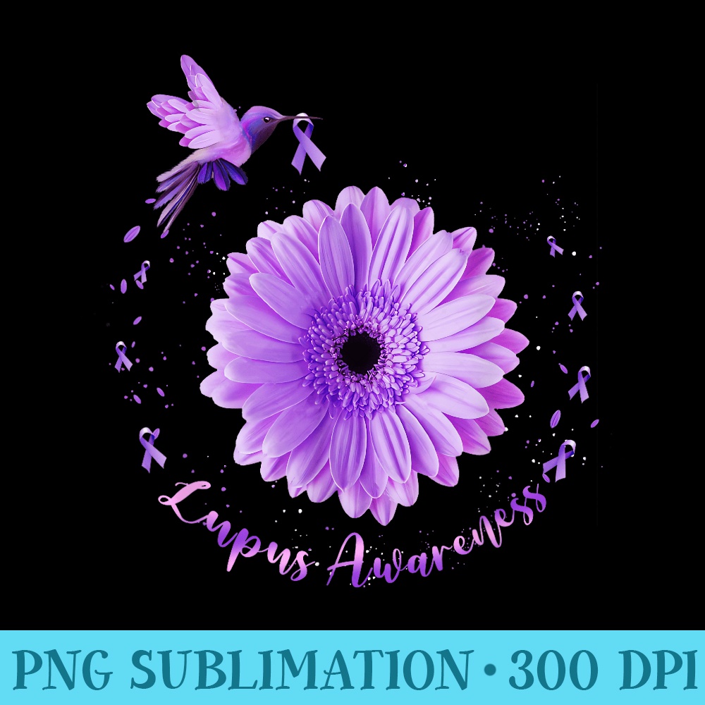 Hummingbird Sunflower Purple Ribbon Lupus Awareness - PNG Download Icon - Eco Friendly And Sustainable Digital Products